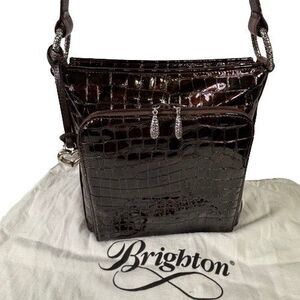 Brighton Chocolate Brown Moc Croc Embossed Organizer Shoulder Bag Handbag Purse
